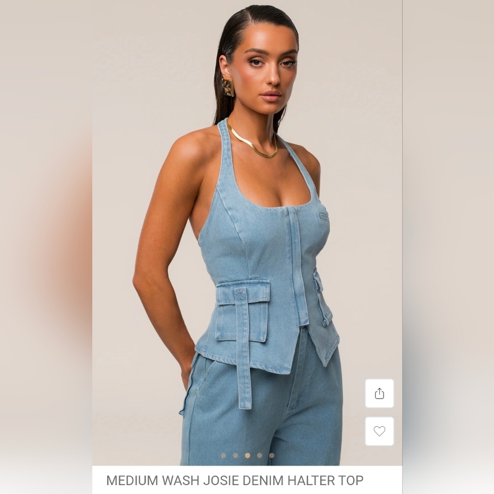 JLUXELABEL Medium Wash Josie Denim Halter